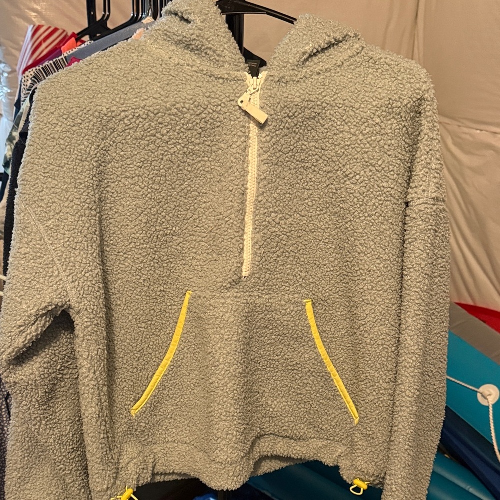 Wild Fable Greenish/gray Sherpa Jacket with Yellow Trim